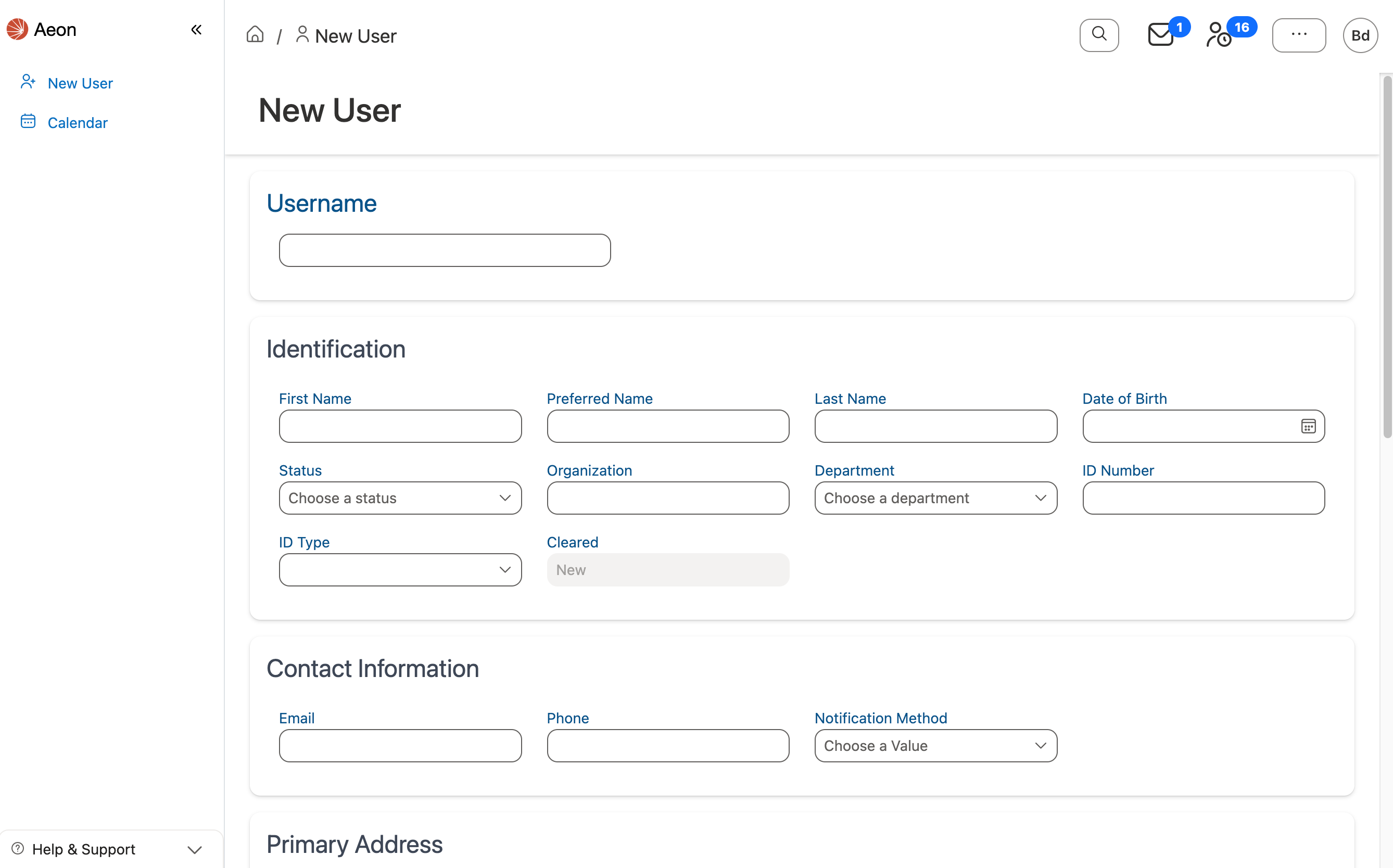 New user page